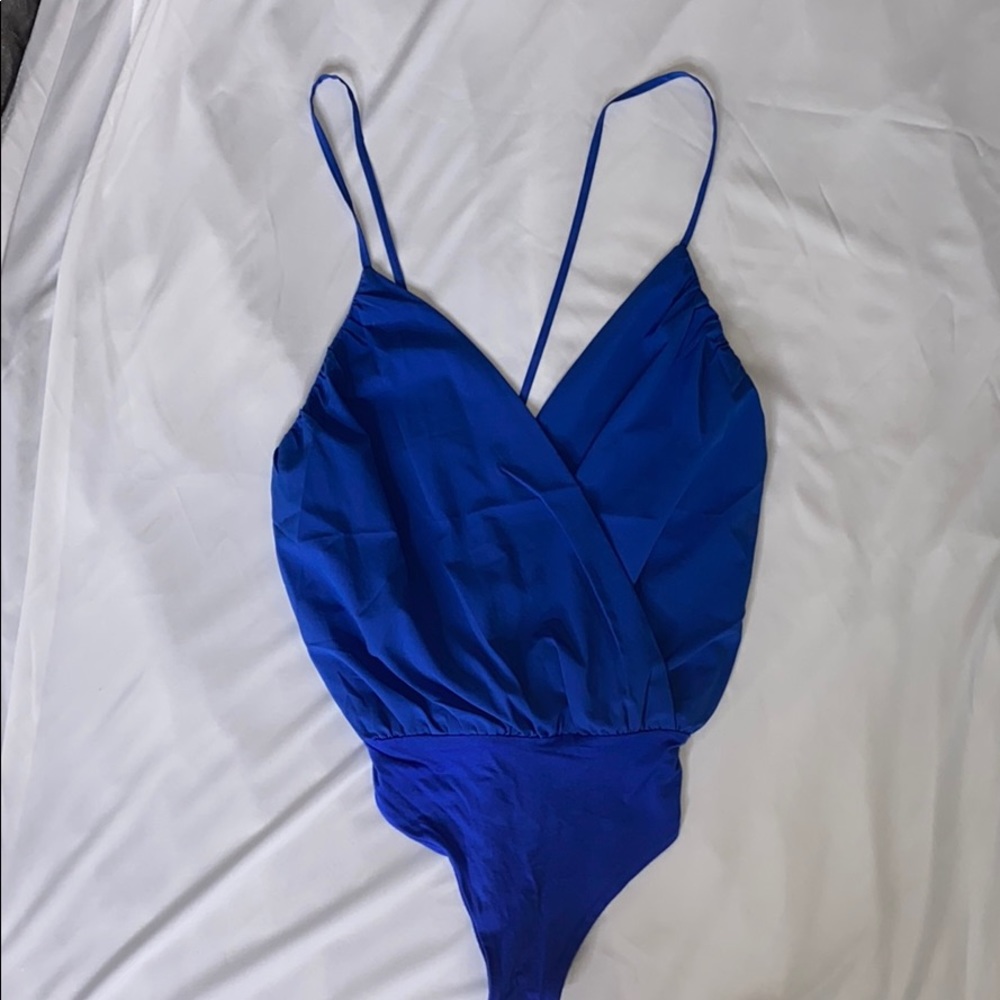 Deep V Neck Blue Bodysuit